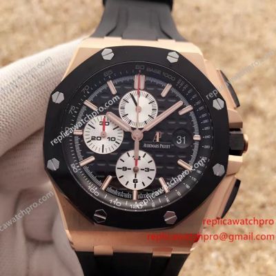 Swiss Fake AP Royal Oak Offshore Chronograph Rose Gold Rubber Band Watch